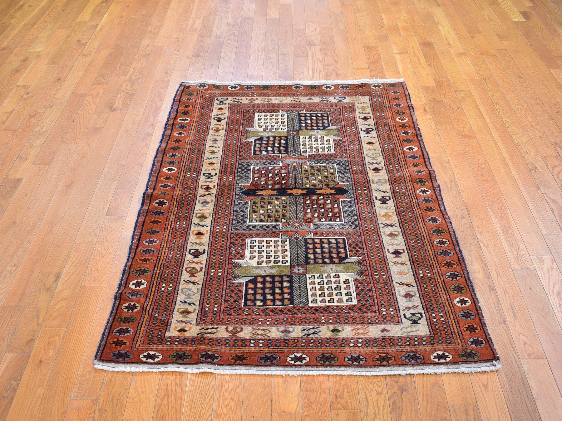 Persian hand-knotted wool rug in Brown & Burnt Orange, 4' x 5'10" — SKU O059925 (view 2)