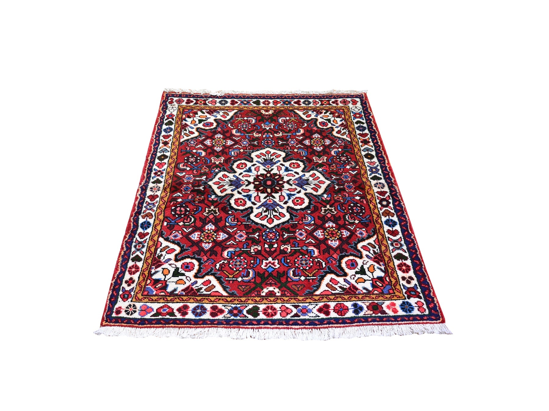 Hamadan Persian hand-knotted wool rug in Red & Ivory, 3'3" x 4'7" — SKU O059932