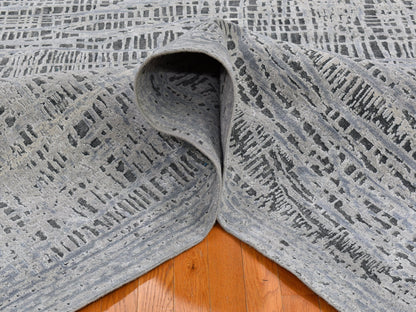 Grey 7'10" x 10'0" Transitional Hand knotted Wool Rug - Sku: O059950