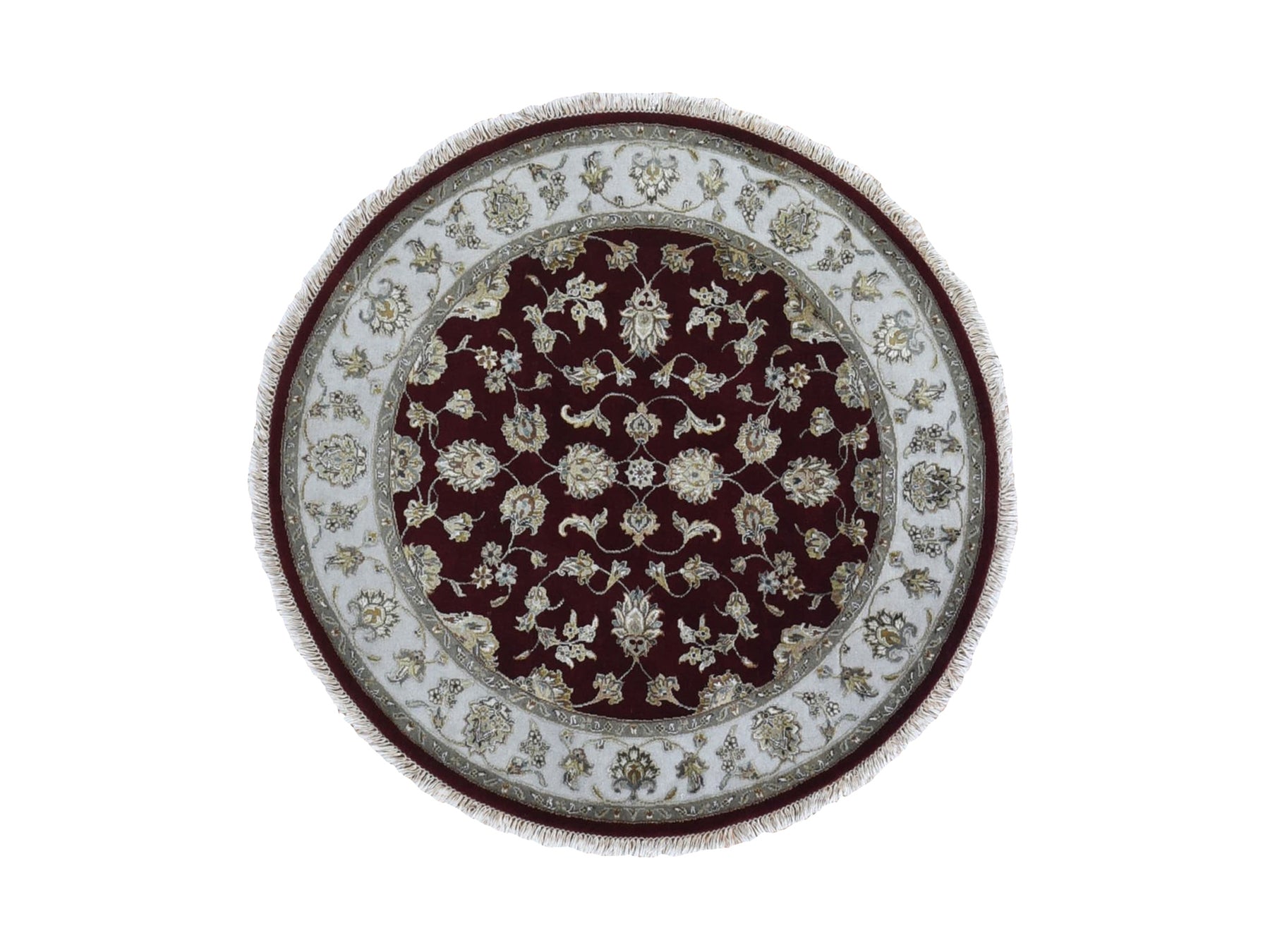 Rajasthan Rajasthan hand-knotted wool/silk rug in Red & Ivory, 5' x 5' — SKU O059951