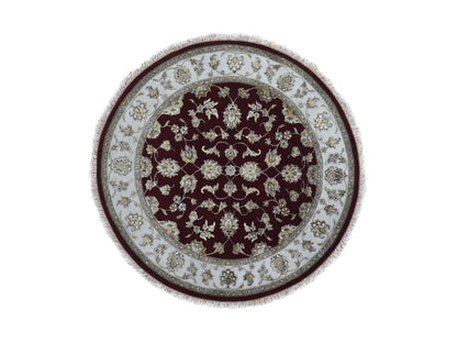 Red 5'0" x 5'0" Traditional Hand knotted Wool/Silk Rug - Sku: O059951