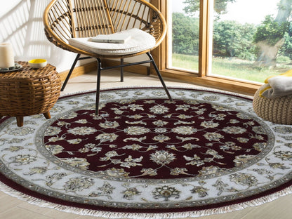 Red 5'0" x 5'0" Traditional Hand knotted Wool/Silk Rug - Sku: O059951