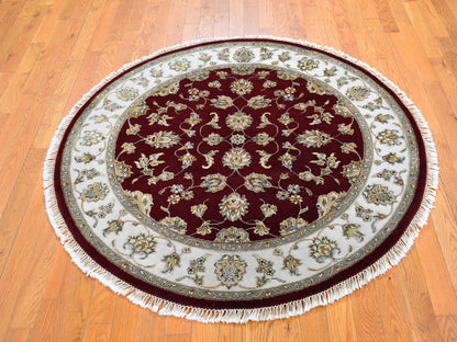 Red 5'0" x 5'0" Traditional Hand knotted Wool/Silk Rug - Sku: O059951