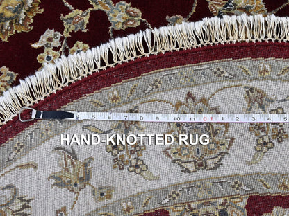 Red 5'0" x 5'0" Traditional Hand knotted Wool/Silk Rug - Sku: O059951