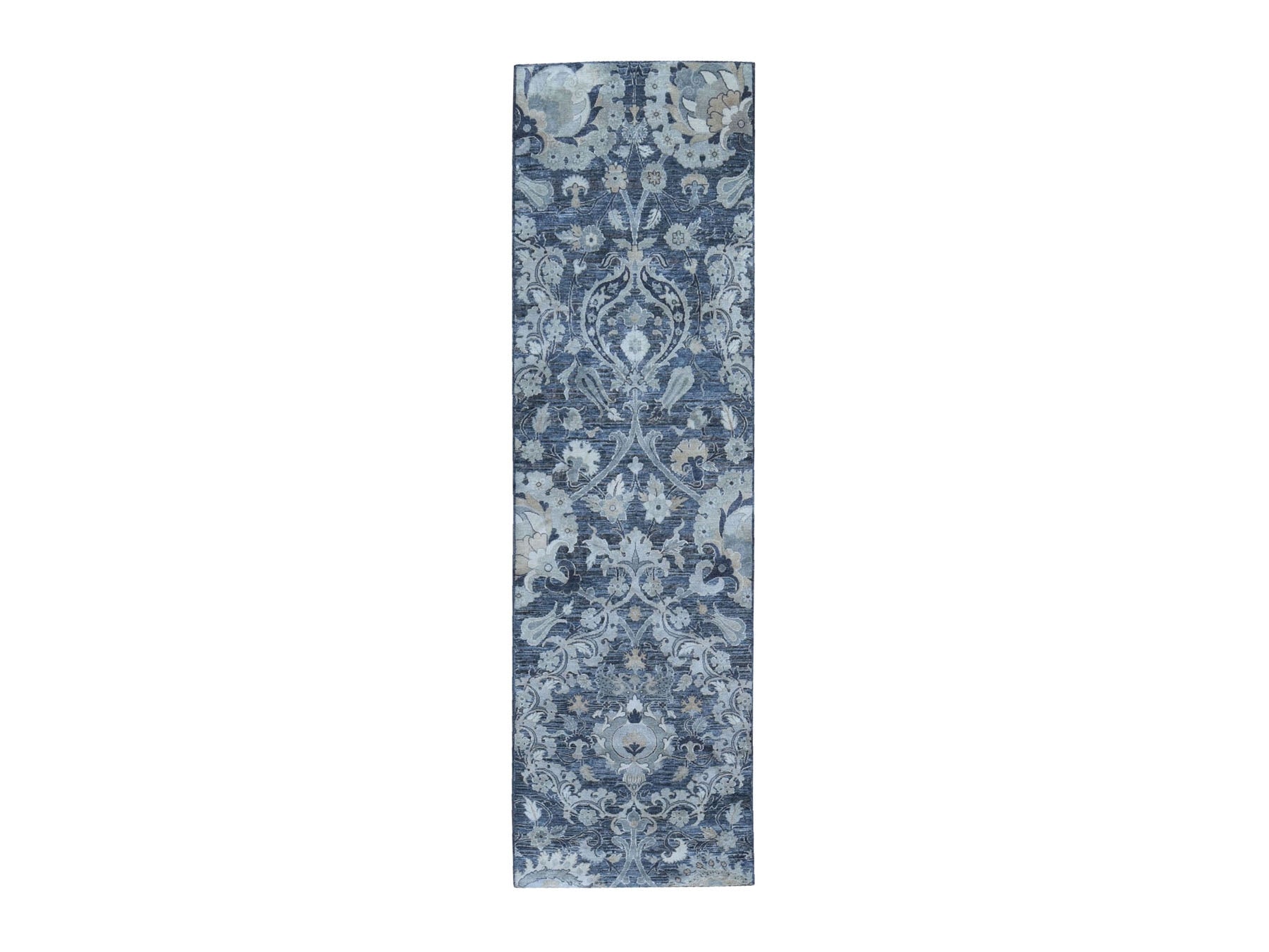 Gray 3'0" x 10'2" Wool / Silk Hand knotted Wool/Silk Rug - Sku: O059952