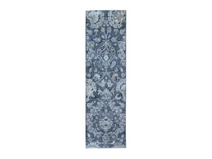 Grey 3'0" x 10'2" Wool and Silk Hand knotted Wool/Silk Rug - Sku: O059952