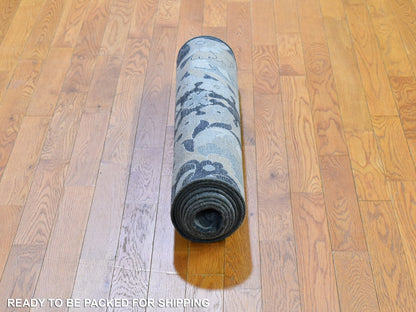 Grey 3'0" x 10'2" Wool and Silk Hand knotted Wool/Silk Rug - Sku: O059952