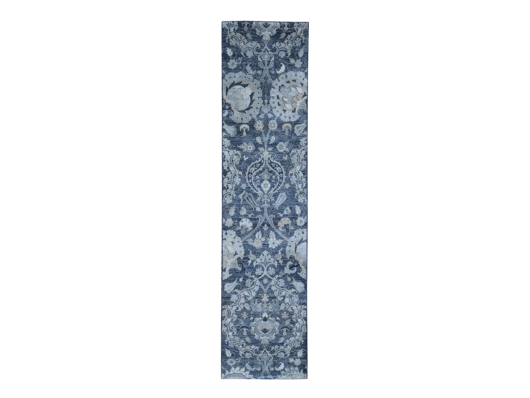 Gray 3'0" x 12'2" Wool / Silk Hand knotted Wool/Silk Rug - Sku: O059953