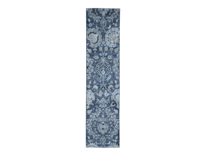 Grey 3'0" x 12'2" Wool and Silk Hand knotted Wool/Silk Rug - Sku: O059953