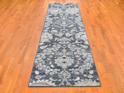 Grey 3'0" x 12'2" Wool and Silk Hand knotted Wool/Silk Rug - Sku: O059953