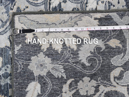 Grey 3'0" x 12'2" Wool and Silk Hand knotted Wool/Silk Rug - Sku: O059953