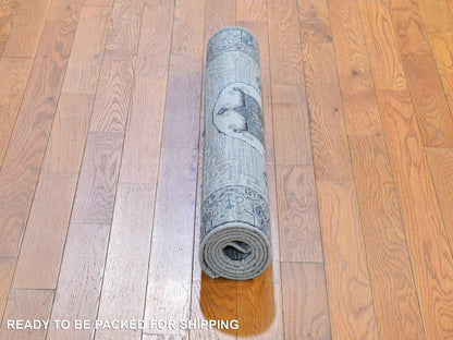 Grey 3'0" x 5'2" Wool and Silk Hand knotted Wool/Silk Rug - Sku: O059954