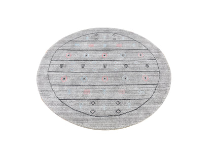 Grey 4'1" x 4'1" Modern / Contemporary Handloom Wool/Silk Rug - Sku: O059966