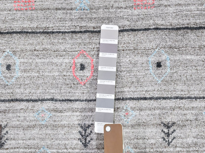 Grey 4'1" x 4'1" Modern / Contemporary Handloom Wool/Silk Rug - Sku: O059966