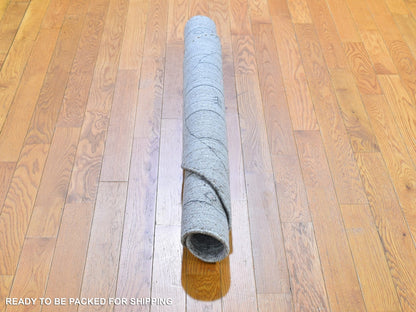 Grey 4'1" x 4'1" Modern / Contemporary Handloom Wool/Silk Rug - Sku: O059966