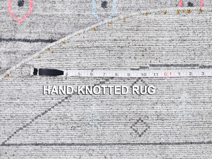 Grey 4'1" x 4'1" Modern / Contemporary Handloom Wool/Silk Rug - Sku: O059966
