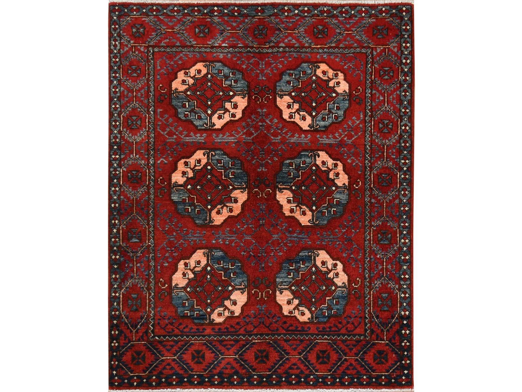 Ersari Tribal & Geometric hand-knotted wool rug in Red, 3'5" x 4'4" — SKU O060002