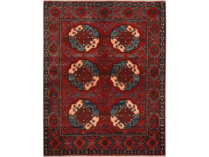 Red 3'5" x 4'4" Tribal Hand knotted Wool Rug - Sku: O060002