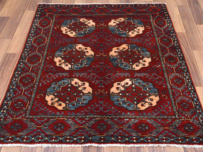 Red 3'5" x 4'4" Tribal Hand knotted Wool Rug - Sku: O060002