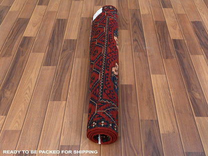 Red 3'5" x 4'4" Tribal Hand knotted Wool Rug - Sku: O060002