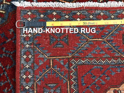 Red 3'5" x 4'4" Tribal Hand knotted Wool Rug - Sku: O060002