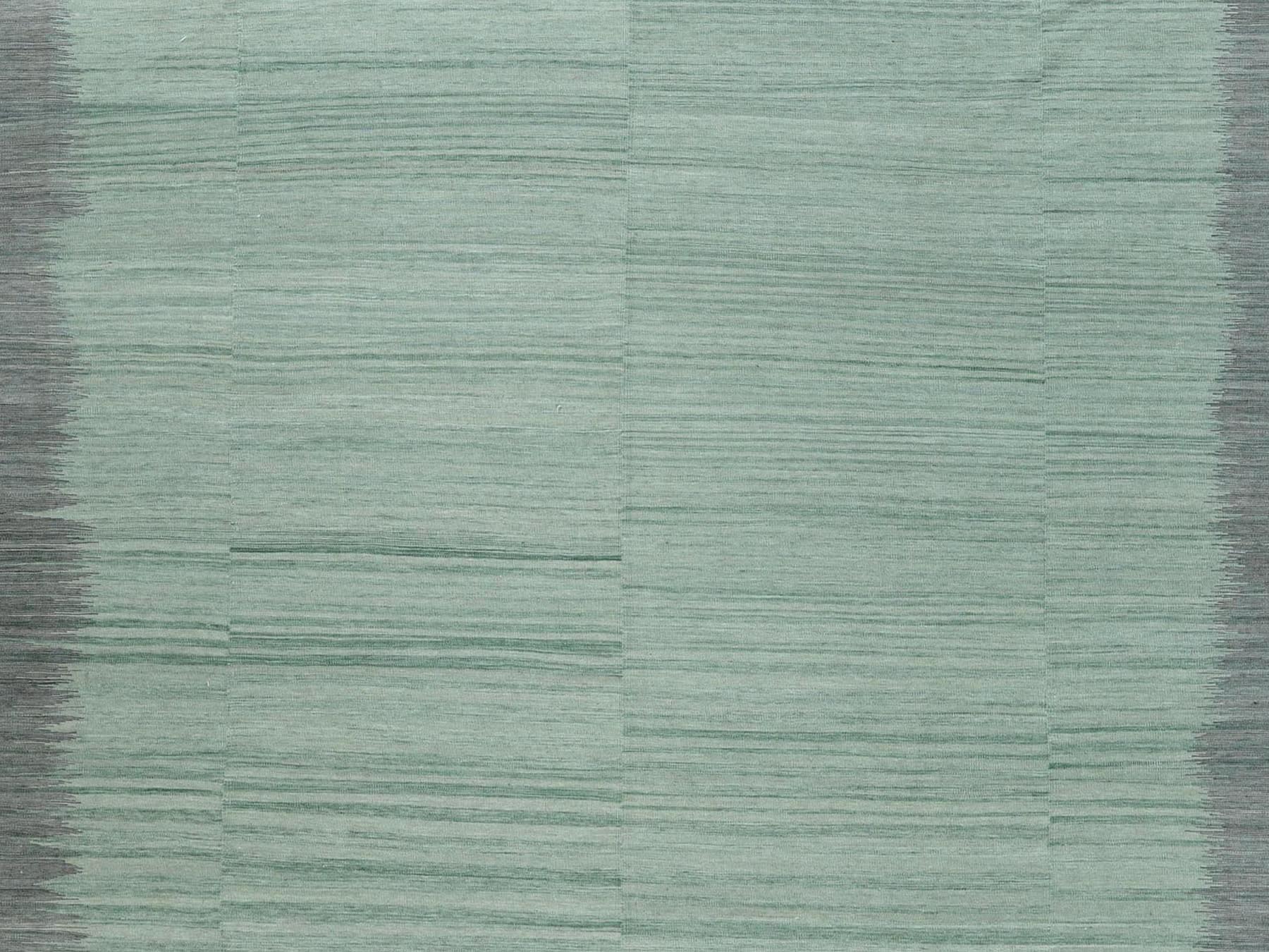 Kilim Flat-Weave hand-knotted wool rug in Green & Dark Gray, 12' x 15' — SKU O060020 (view 2)