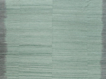 Kilim Flat-Weave hand-knotted wool rug in Green & Dark Gray, 12' x 15' — SKU O060020 (view 2)