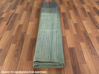 Kilim Flat-Weave hand-knotted wool rug in Green & Dark Gray, 12' x 15' — SKU O060020 (view 5)