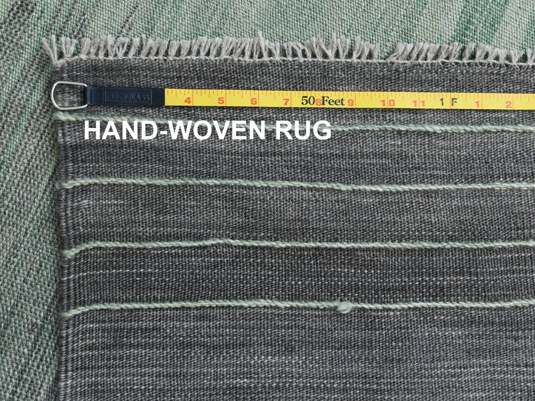 Kilim Flat-Weave hand-knotted wool rug in Green & Dark Gray, 12' x 15' — SKU O060020 (view 6)