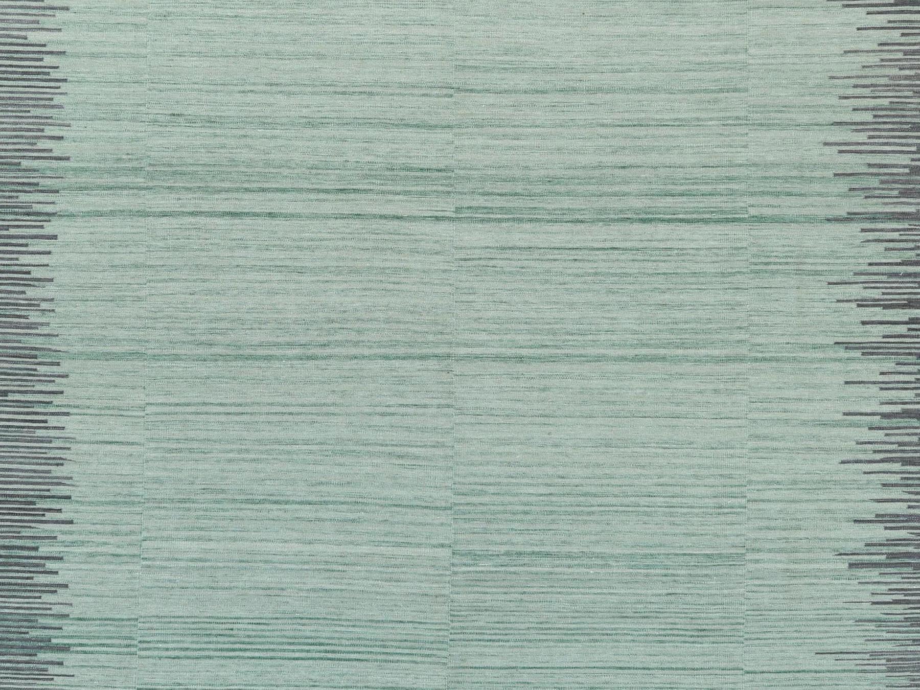 Kilim Flat-Weave hand-knotted wool rug in Green & Dark Gray, 10' x 14'1" — SKU O060021 (view 2)