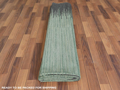 Kilim Flat-Weave hand-knotted wool rug in Green & Dark Gray, 10' x 14'1" — SKU O060021 (view 5)