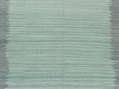Kilim Flat-Weave hand-knotted wool rug in Green & Dark Gray, 9'3" x 12'1" — SKU O060022 (view 2)