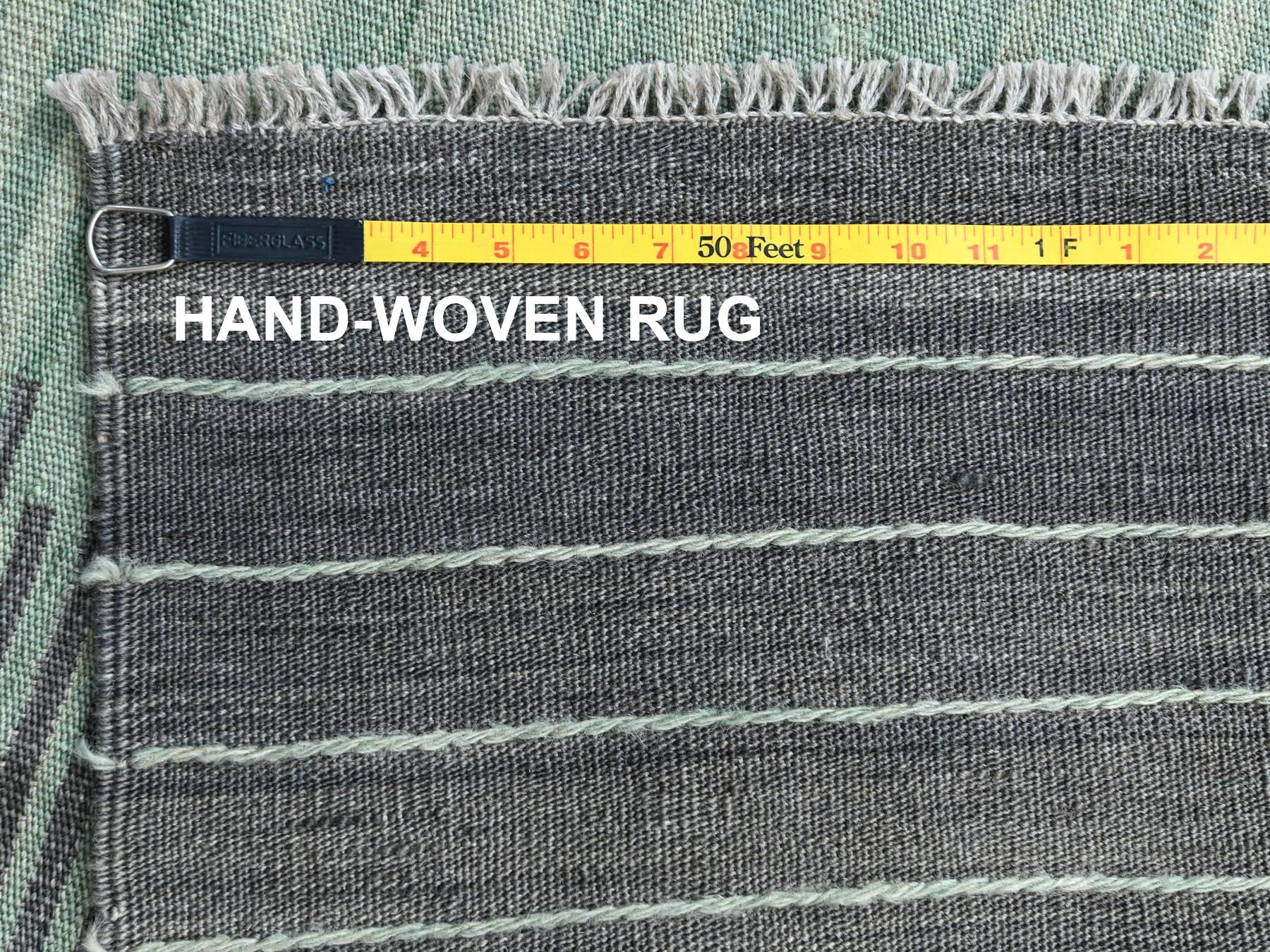 Kilim Flat-Weave hand-knotted wool rug in Green & Dark Gray, 9'3" x 12'1" — SKU O060022 (view 6)