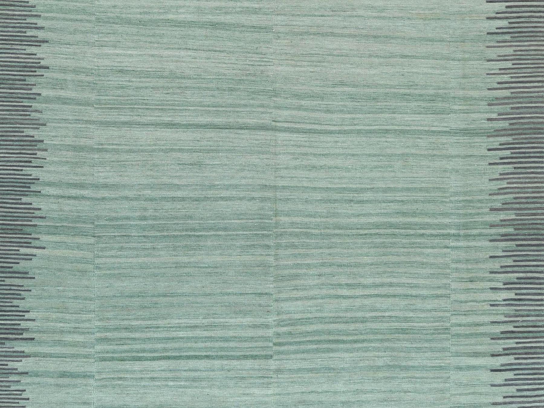 Kilim Flat-Weave hand-knotted wool rug in Green & Dark Gray, 9'2" x 12' — SKU O060023 (view 2)