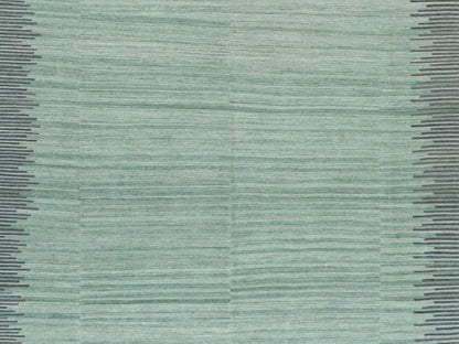 Kilim Flat-Weave hand-knotted wool rug in Green & Dark Gray, 9'2" x 12' — SKU O060023 (view 2)