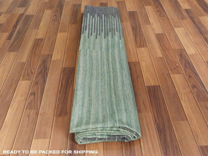 Kilim Flat-Weave hand-knotted wool rug in Green & Dark Gray, 9'2" x 12' — SKU O060023 (view 5)