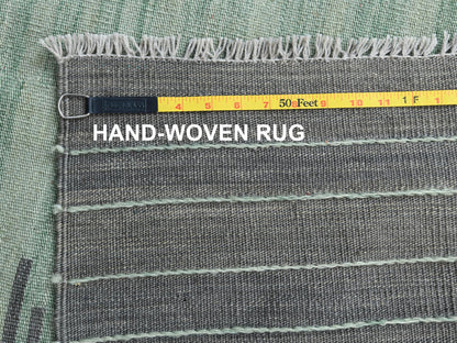 Green 9'2" x 12'0" Flatweave / Kilim Hand woven Wool Rug - Sku: O060023
