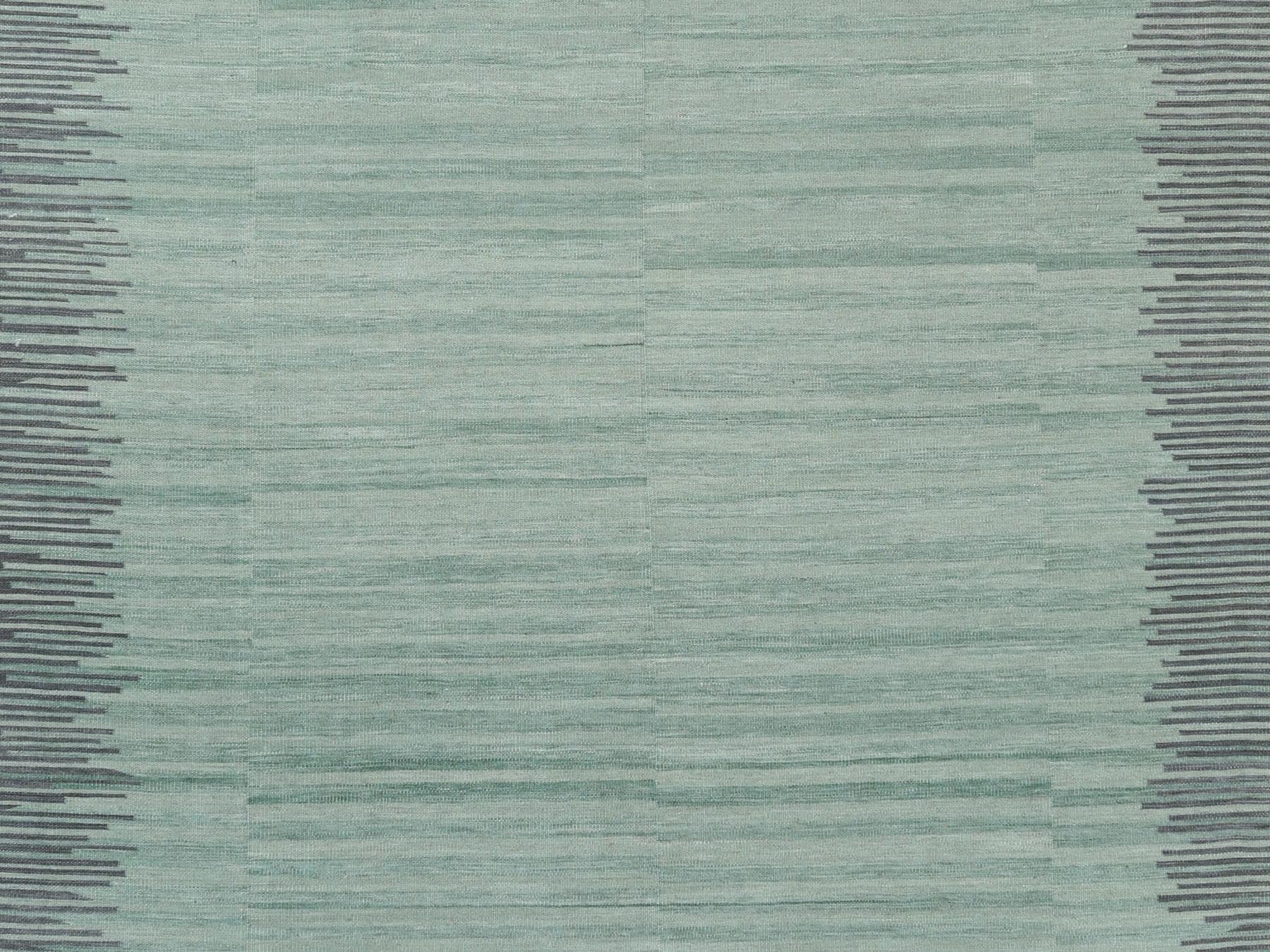 Kilim Flat-Weave hand-knotted wool rug in Green & Dark Gray, 8'2" x 10'1" — SKU O060024 (view 2)
