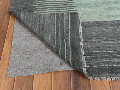 Green 8'2" x 10'1" Flatweave / Kilim Hand woven Wool Rug - Sku: O060024