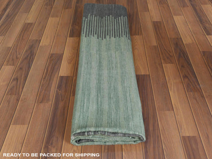Kilim Flat-Weave hand-knotted wool rug in Green & Dark Gray, 8'2" x 10'1" — SKU O060024 (view 5)