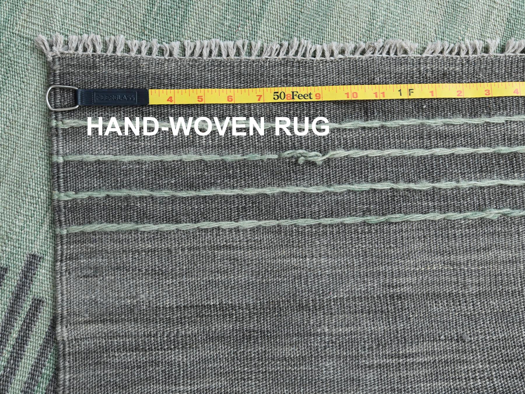 Kilim Flat-Weave hand-knotted wool rug in Green & Dark Gray, 8'2" x 10'1" — SKU O060024 (view 6)