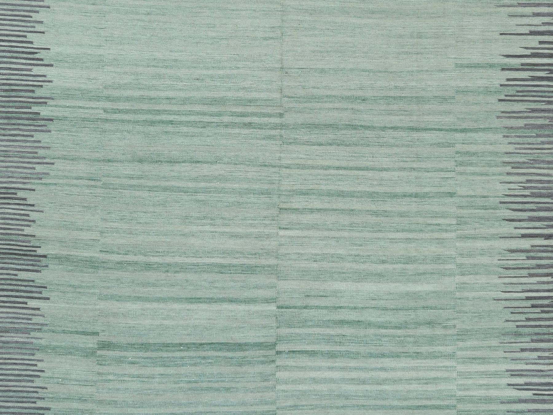 Kilim Flat-Weave hand-knotted wool rug in Green & Dark Gray, 8'2" x 10'1" — SKU O060025 (view 2)