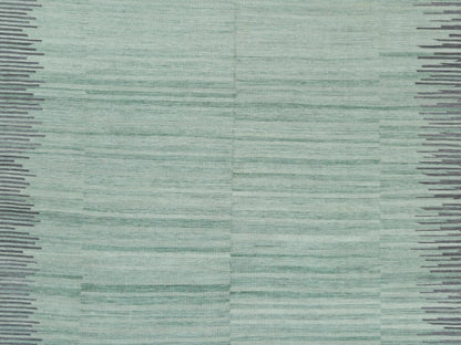 Kilim Flat-Weave hand-knotted wool rug in Green & Dark Gray, 8'2" x 10'1" — SKU O060025 (view 2)