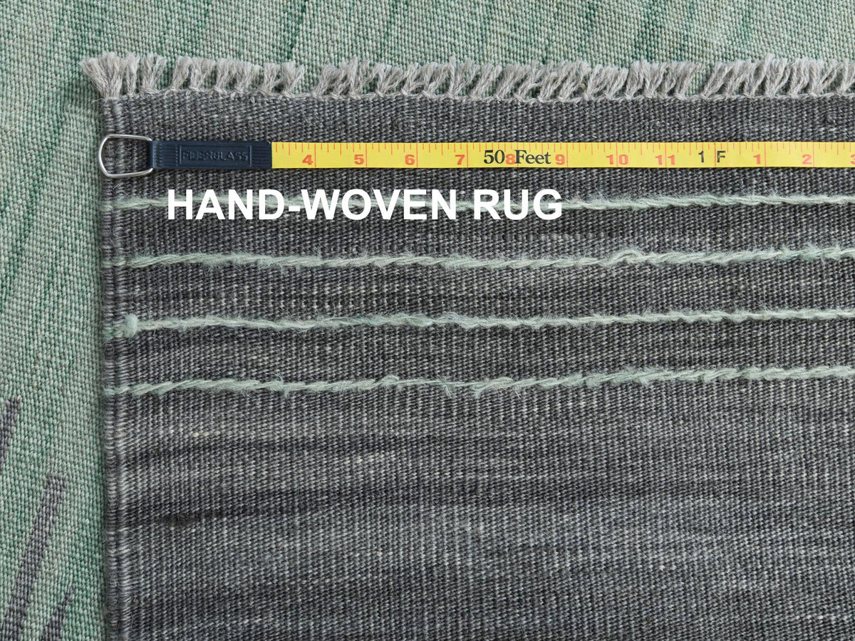 Kilim Flat-Weave hand-knotted wool rug in Green & Dark Gray, 8'2" x 10'1" — SKU O060025 (view 6)