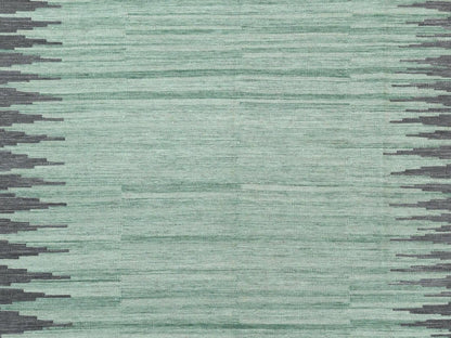 Green 6'1" x 9'1" Flatweave / Kilim Hand woven Wool Rug - Sku: O060026