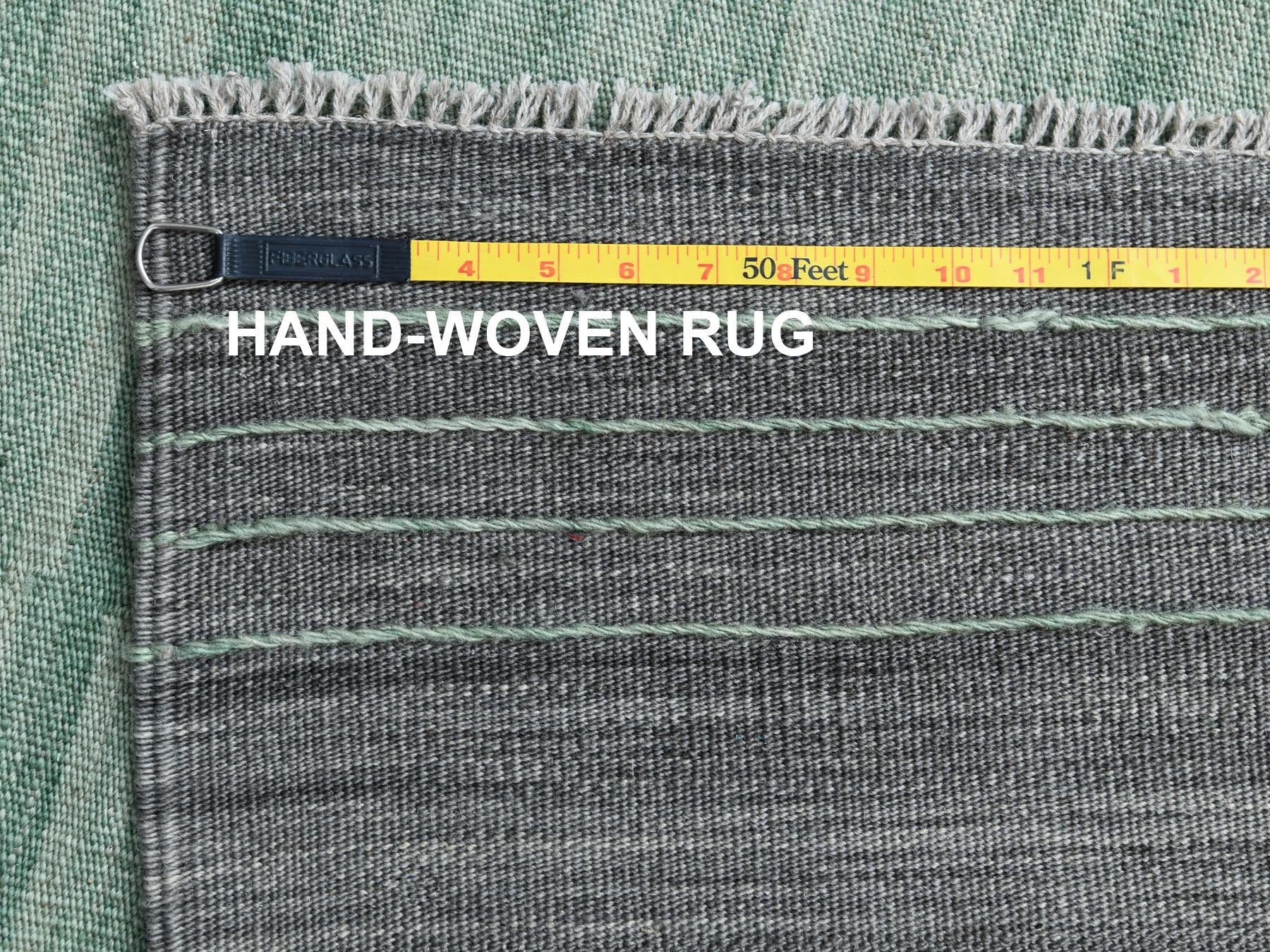 Kilim Flat-Weave hand-knotted wool rug in Green & Dark Gray, 6'1" x 9'1" — SKU O060026 (view 6)