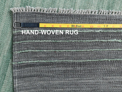 Kilim Flat-Weave hand-knotted wool rug in Green & Dark Gray, 6'1" x 9'1" — SKU O060026 (view 6)