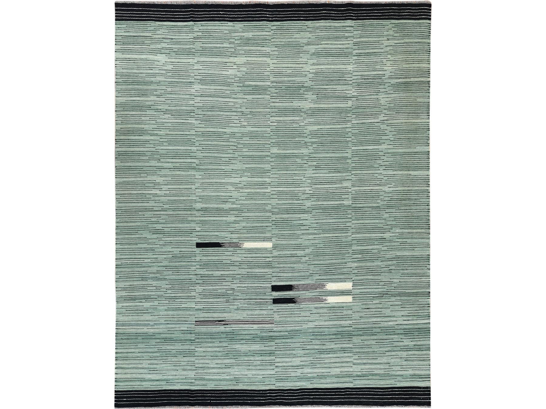 Kilim Flat-Weave hand-knotted wool rug in Green, 8'2" x 10'1" — SKU O060031