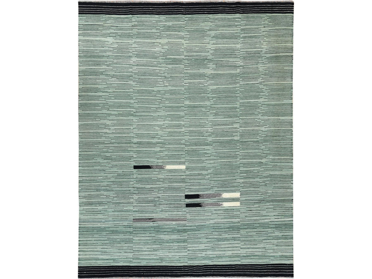 Kilim Flat-Weave hand-knotted wool rug in Green, 8'2" x 10'1" — SKU O060031