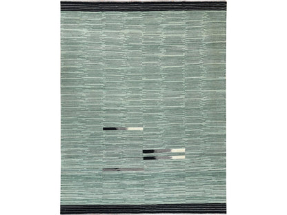Kilim Flat-Weave hand-knotted wool rug in Green, 8'2" x 10'1" — SKU O060031
